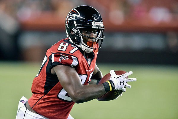 In this Aug. 18, 2016, file photo, Falcons wide receiver Devin Fuller runs the ball during a preseason game against the Browns in Cleveland.