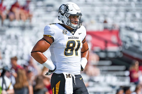 Albert Okwuegbunam warms up before Missouri's game last season against South Carolina in Columbia, S.C. Okwuegbunam was named to the Associated Press preseason All-America team Tuesday.