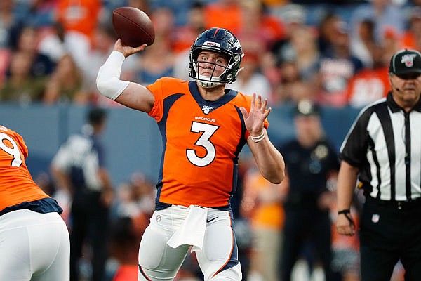 Broncos quarterback Drew Lock throws a pass during Monday night's preseason game against the 49ers in Denver.