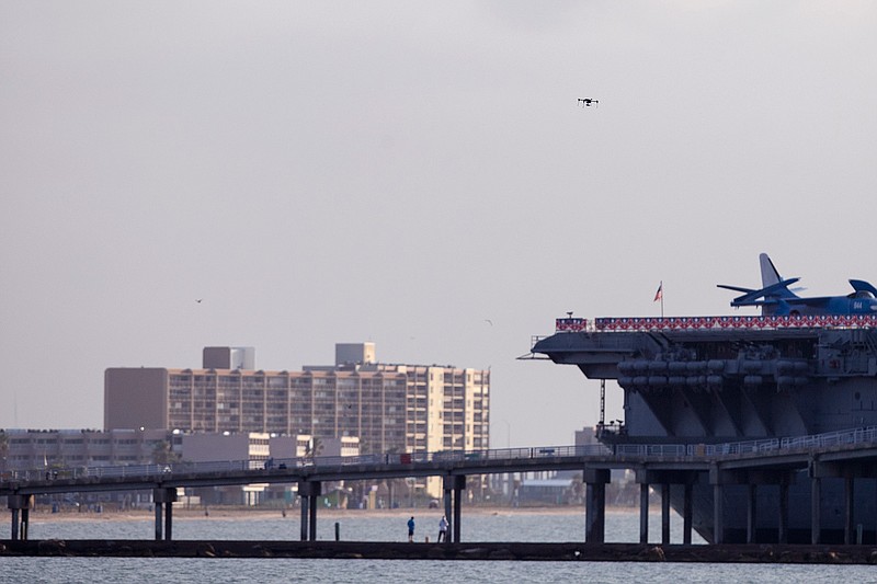 Testing on NASA's Unmanned Aircraft Systems Traffic Management project continues on the Bayfront on Thursday, Aug. 15, 2019, in Corpus Christi, Texas.(Rachel Denny Clow/Corpus Christi Caller-Times via AP)