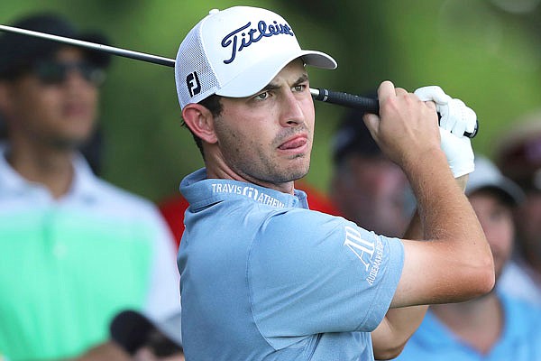 Patrick Cantlay tees off on the 10th hole during practice Wednesday for the Tour Championship at East Lake in Atlanta.