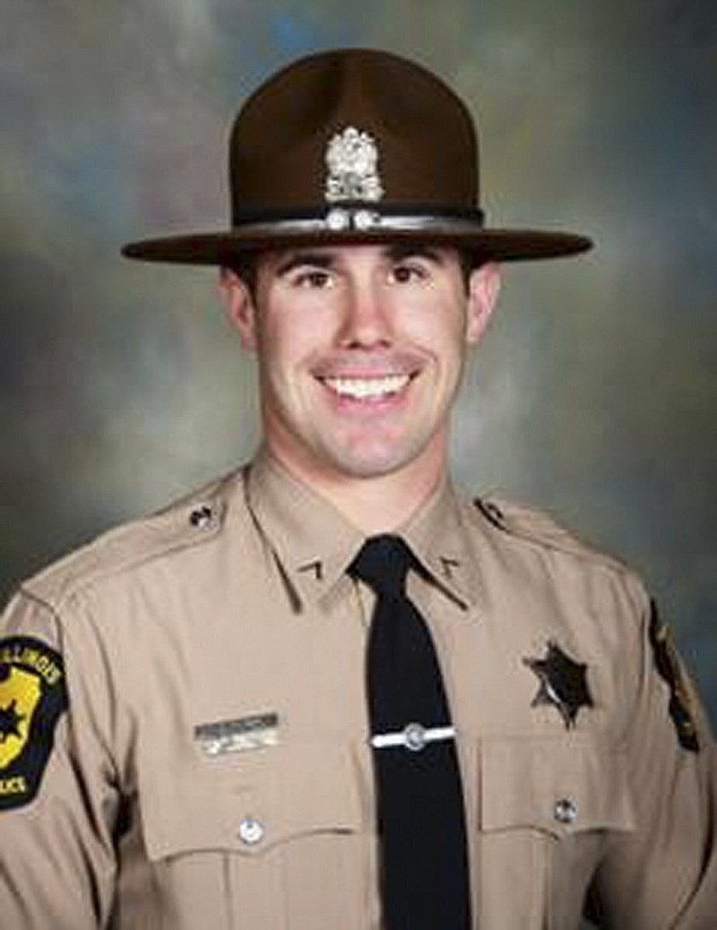 This photo provided by the Illinois State Police shows Illinois State Trooper Nicholas Hopkins. Hopkins an Illinois State Police trooper died from wounds suffered early Friday, Aug. 23, 2019 while executing a search warrant in East St. Louis. (Illinois State Police via AP)