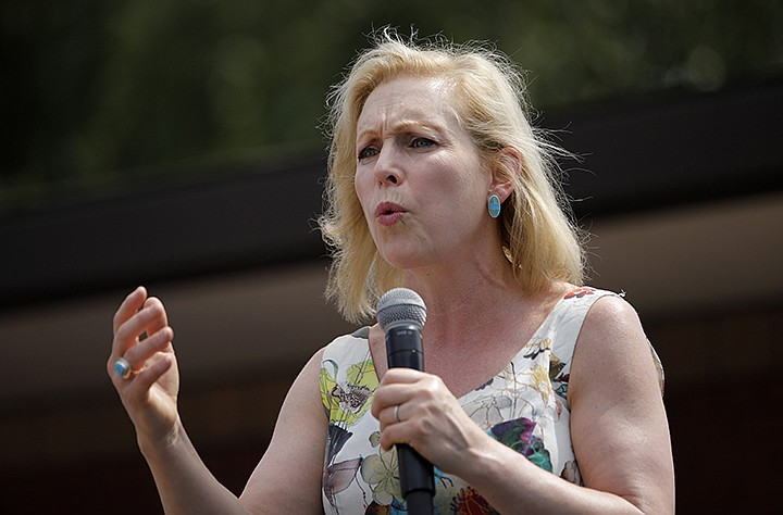 In this Aug. 10, 2019, file photo, Democratic presidential candidate Sen. Kirsten Gillibrand, D-N.Y., speaks at the Iowa State Fair in Des Moines, Iowa. Gillibrand says she's dropping out of 2020 presidential race amid low polling, fundraising struggles. (AP Photo/John Locher, File)