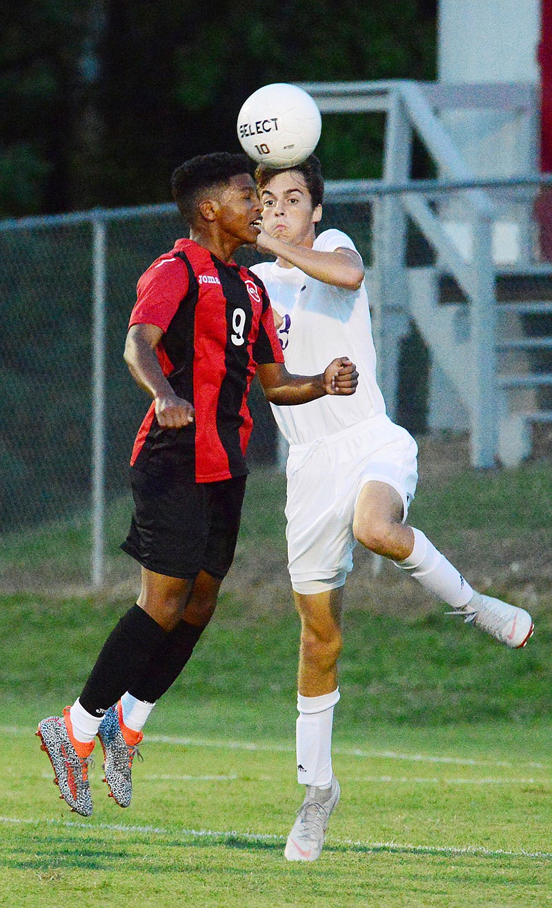 Bassil Ahmed of the Jays goes up for a header during a game last season against Hickman at the 179 Soccer Park.