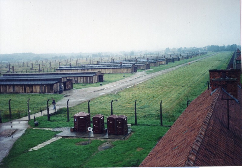A view of Auschwitz II-Birkenau is seen from the guard tower near Oswiecim, Poland. The Auschwitz-Birkenau Memorial and Museum complex includes the Nazi concentration camps Auschwitz I and Auschwitz II-Birkenau.  (Photo by James Presley)
