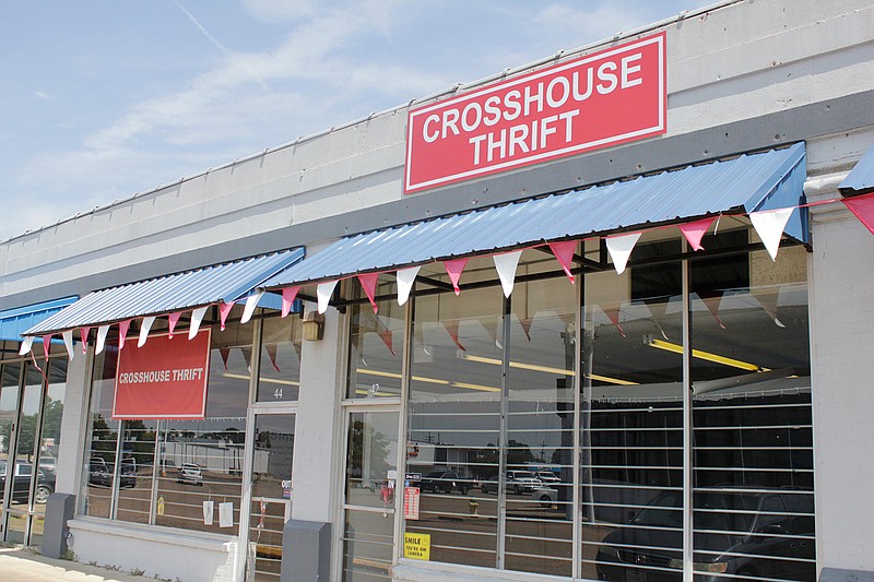 The facade of Crosshouse Thrift is seen. Tucked away in the southeast corner of Oaklawn Plaza, it can be hard to find. But it is there, with clothes, furniture and other items to help needy families.
