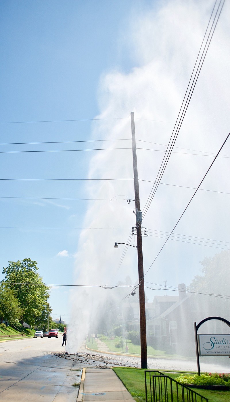 A ruptured water line caused authorities to close Clay and High streets in Jefferson City Monday, Sept. 2, 2019.