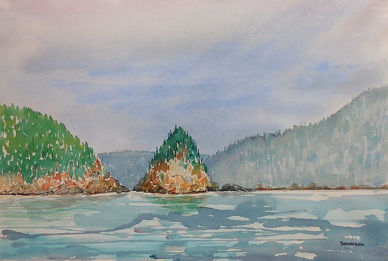 <p> “Alaska Sea Stack,” a studio watercolor based on Jerry Thompson’s plein air sketch on the Kanai Fjord.</p><p> “Finger Lakes Island,” a plein air watercolor of Finger Lakes State Park north of Columbia.</p><p> “Headwater,” a plein air watercolor of Missouri’s Bennett Spring State Park.</p>