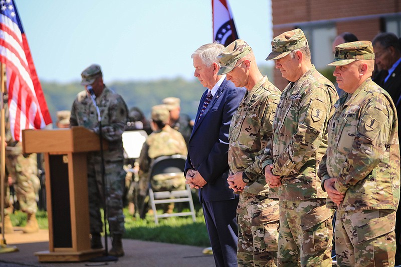 Gov. Mike Parson was in attendance at the Missouri National Guard change of command ceremony Saturday afternoon, standing next to Brig. Gen. Levon Cumpton, the new adjutant general of the Missouri National Guard.