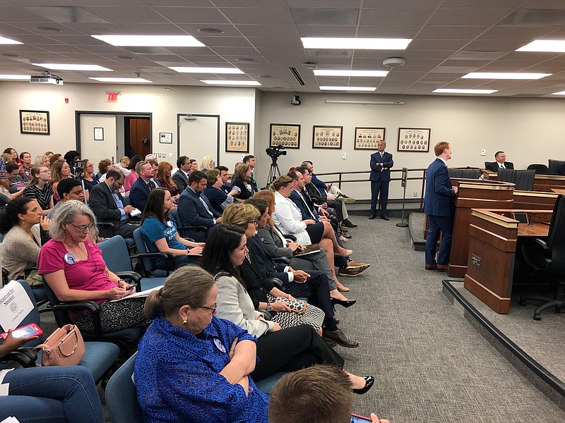 Rep. Josiah Magnuson speaks in favor of a bill banning abortion after a heartbeat is detected on Tuesday, Sept. 10, 2019, in Columbia, S.C. A South Carolina Senate subcommittees was hearing daylong testimony on the bill. (AP Photo / Jeffrey Collins)