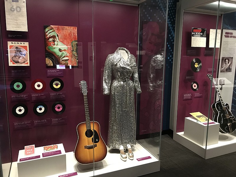 The Tennessee State Museum, a free museum, provides glimpses into the history of the state, including music and pottery. Shown here is a dress and shoes worn by Dolly Parton at an event in 1980. (Mary Ann Anderson/TNS)