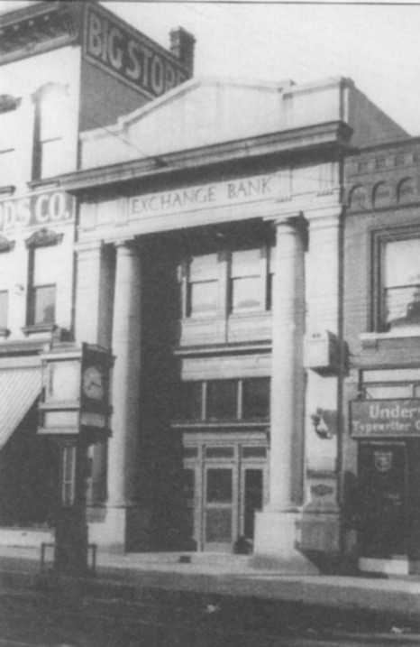 <p>The Exchange Bank at 204 E. High St. is pictured about 1920 with its signature clock that is now situated in front of what is now known as Hawthorn Bank on the 100 block of High Street. Photo from the Summers Collection in the Missouri State Archives provided by the Historic City of Jefferson.</p>