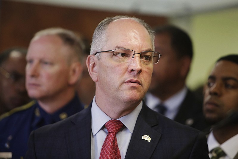  In this April 11, 2019 file photo, Louisiana Gov. John Bel Edwards attends a press conference in Opelousas, La. Republicans challenging Edwards couldn't match the Democrat's fundraising pace as they ready for final advertising blitzes ahead of the Oct. 12 election. (AP Photo/Lee Celano, File)