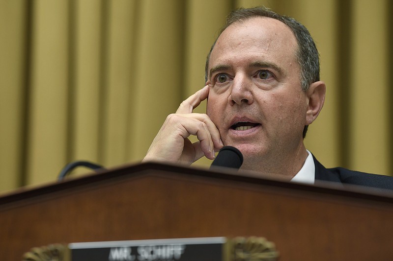 FILE - In this July 24, 2019, file photo, House Intelligence Committee Chairman Adam Schiff, D-Calif., speaks during a hearing on Capitol Hill in Washington. The chairman of the House intelligence committee has issued a subpoena to the acting Director of National Intelligence, saying that he is withholding a whistleblower complaint from Congress. (AP Photo/Susan Walsh, File)