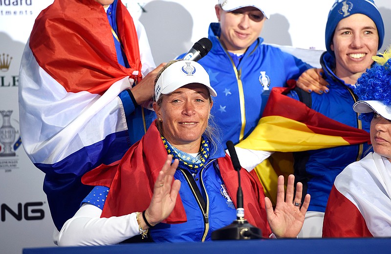  Team Europe's Suzann Pettersen announces her retirement in the post match press conference Sunday following Team Europe's victory in the Solheim Cup against the U.S. in Auchterarder, Scotland.