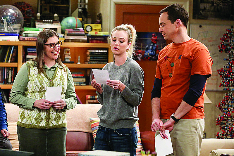 Mayim Bialik, Kaley Cuoco and Jim Parsons in "The Big Bang Theory."