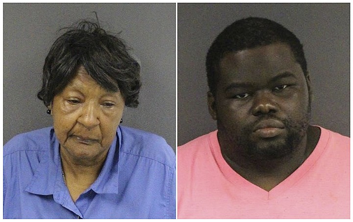 This combination of September 2019 booking photos provided by the Mercer County Prosecutor's Office shows Eudean McMillan, left, and Darryl Parker. The pair are among three people who allegedly took turns shooting a man to death inside a Trenton, N.J. laundromat on Monday, Sept. 16, 2019.  (Mercer County Prosecutors Office via AP)