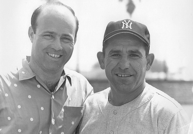 A native of "The Hill" district of St. Louis, Yogi Berra, right, was inducted into the U.S. Navy in 1943 and went on to experience combat during the D-Day landings and the Allied invasion of Southern France weeks later. After the war, he became a Hall of Fame player with the New York Yankees. Berra is pictured with his childhood friend and fellow Major League player Joe Garagiola.