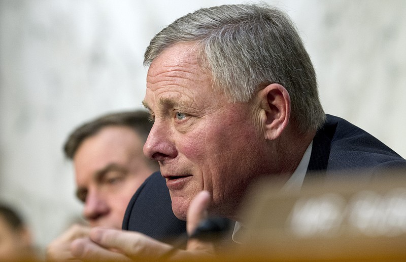 FILE - In this Jan. 29, 2019, file photo, Senate Intelligence Committee Chairman Sen. Richard Burr, R-N.C. speaks during a Senate Intelligence Committee hearing on Capitol Hill in Washington. A bipartisan group of U.S. senators is recommending the Trump administration form an interagency task force to monitor the use of social media platforms by foreign governments for signs of interference.  (AP Photo/Jose Luis Magana, File)