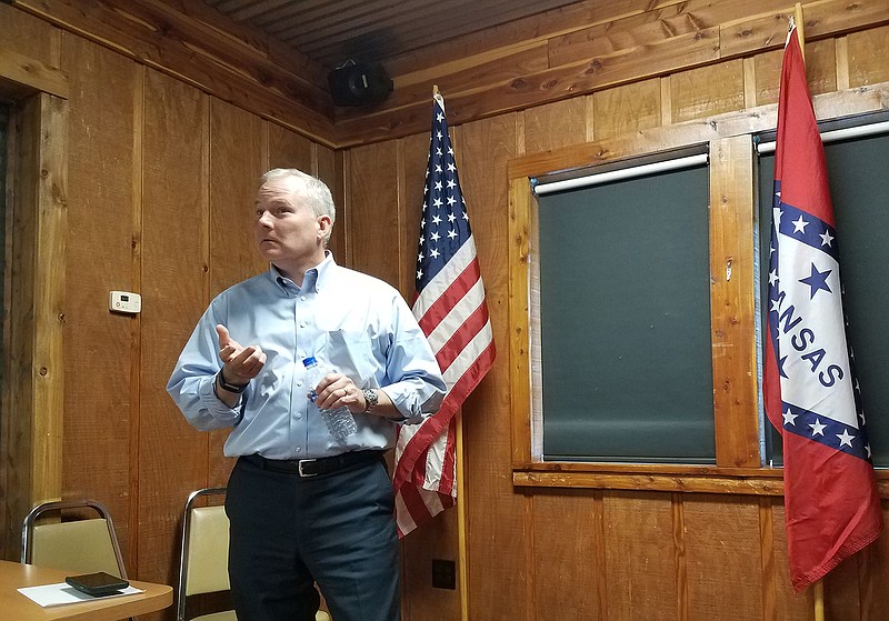 In this October 2019 file photo, Arkansas Lt. Gov. Tim Griffin speaks to the Miller County Republican Committee at Big Jake's Bar-B-Que in Texarkana, Arkansas.

