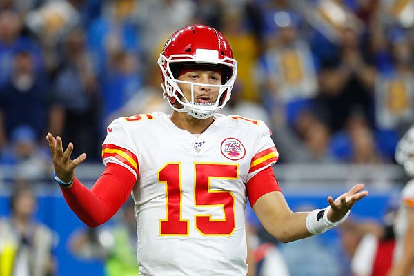 Chiefs quarterback Patrick Mahomes reacts during a game last month against the Lions in Detroit.