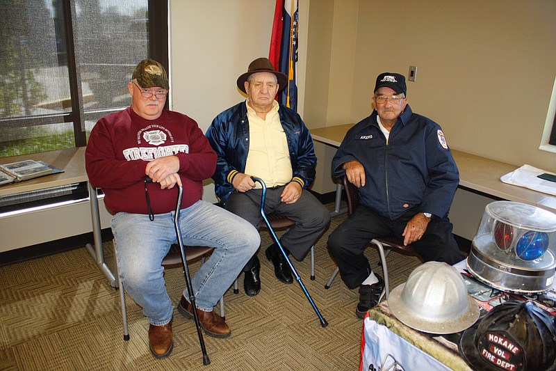 From left are Chuck Sibert, of the Central Fire Protection District, and Joe Houf and Charles Akers, of the South Callaway Fire Protection District. They are some of the original volunteer firefighters from the rural fire protection districts.