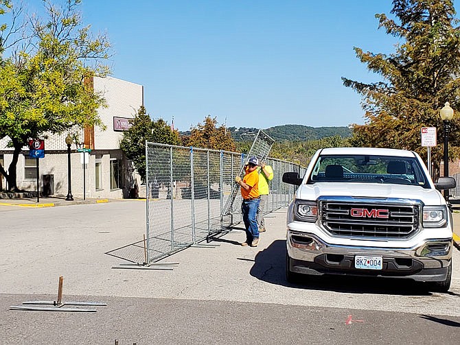 Barriers were set up Monday around the Cole County Courthouse as a landscape project is set to begin, which will rework sidewalks and move benches and trees.
