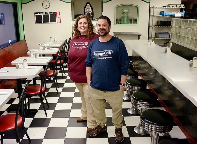 Sally Ince/ News Tribune  
Matt and Rachel Bullock stand together October 15, 2019 inside Towne Grill. The couple recently purchased the restaurant which has been local staple for more than 70 years.