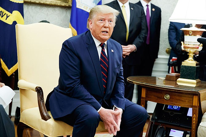 President Donald Trump speaks Wednesday during a meeting with Italian President Sergio Mattarella in the Oval Office of the White House.