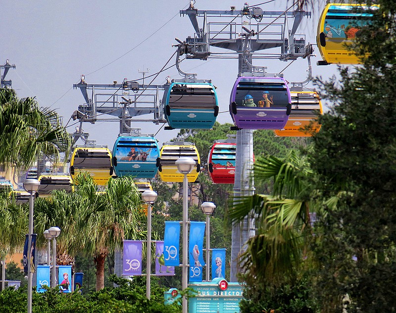 Disney Skyliner cabins on the Hollywood Studios line remain out of service  Monday, Oct. 7, 2019, after the new gondola transportation system at Walt Disney World was shutdown late Saturday night, trapping guests on the ride in Lake Buena Vista, Fla. (Joe Burbank/Orlando Sentinel/TNS)