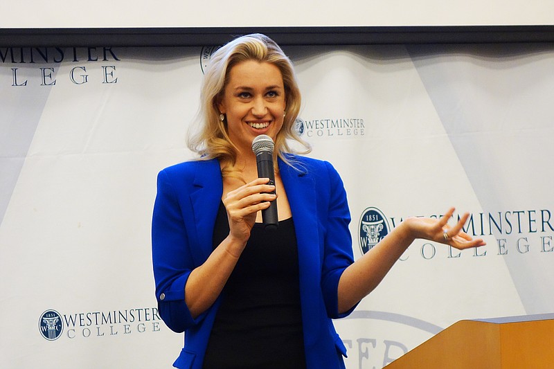 Former Olympic swimmer and gold medalist Katie Hoff spoke at Westminster College on Friday about how to maintain a "relentless spirit." The keys are passion and goal-setting, she said.