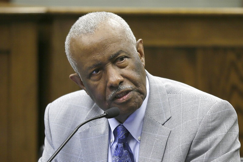 In this March 25, 2015 file photo, Rep. John Walker, D-Little Rock, speaks at the Arkansas state Capitol in Little Rock, Ark. Walker, an Arkansas lawmaker and civil rights attorney who represented black students in a long-running court fight over the desegregation of Little Rock area schools, died Monday, Oct. 28, 2019. He was 82. (AP Photo/Danny Johnston File)