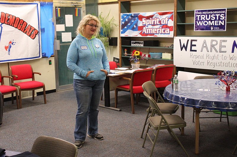 River Rat Democrats co-founder Holly Bickmeyer spoke at last Thursday's Moniteau County Democrat Club meeting. Bickmeyer spoke to attendees about the wide range of volunteer options available to those who want to get involved with local and statewide politics.