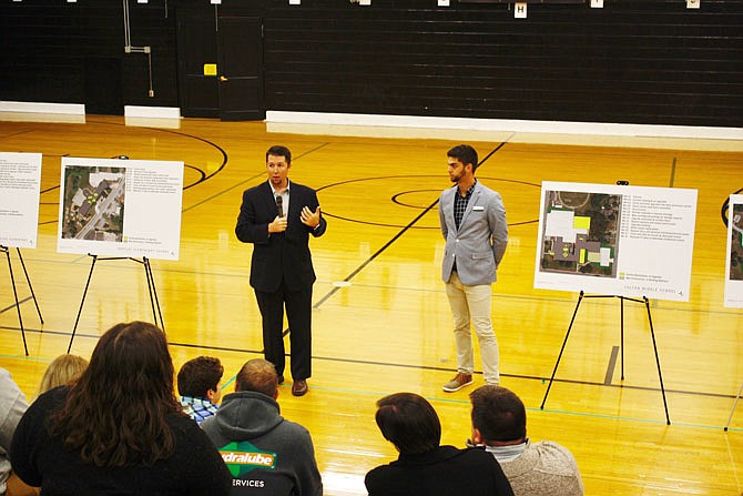 Hollis + Miller architects Justin Durham and Grant Thome provided updates and a space for questions and concerns to small group of audience members in the Carl E. Lee Gymnasium at Fulton Middle School. Fulton Public Schools hosted its final community forum for the foreseeable future on Wednesday evening concerning the ongoing facilities planning.