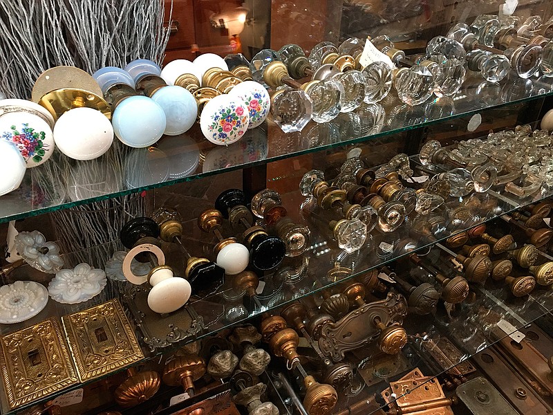 This Oct. 15, 2019 photo shows a selection of vintage doorknobs and other items, available for sale at Olde Good Things salvage store in New York. Two of the hottest trends in home decor are sustainability and authenticity. "It's about both history and sustainability," says Madeline Beauchamp of Olde Good Things, one of the oldest architectural salvage businesses in the country, with one shop in Los Angeles, another in Scranton, Pennsylvania, two stores in New York, and a flagship store to open soon in Midtown Manhattan. (Katherine Roth via AP)
