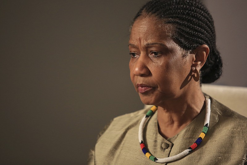 Phumzile Mlambo-Ngcuka, United Nations Under-Secretary-General and Executive Director of U.N. Women, speaks during an interview with The Associated Press in Sarajevo, Bosnia-Herzegovina, Tuesday, Nov. 5, 2019. Mlambo-Ngcuka said the adoption of the 150-platform for action to achieve gender equality by 189 governments at the 1995 Beijing women's conference has pushed countries around the world to create a "gender machinery" including specific laws and government bodies dedicated to addressing the issue of gender equality. (AP Photo/Kemal Softic)