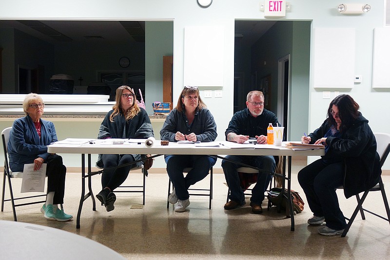 <p>Helen Wilbers/For the News Tribune</p><p>Mokane’s Board of Aldermen gathered Wednesday night to discuss funding for repairs and improvements around town, among other topics. Those pictured include Debra Taylor, left; Shauna Lenhard, Mayor Jo Belmont, Chad Booher and City Clerk Tracy Hoffmann.</p>