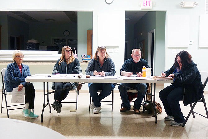 Mokane's board of aldermen gathered Wednesday to discuss funding for repairs and improvements around town, among other topics. Those pictured include, from left, Debra Taylor, Shauna Lenhard, Mayor Jo Belmont, Chad Booher and City Clerk Tracy Hoffmann.