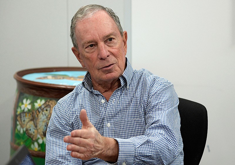 In this Feb. 8, 2019 file photo, former New York City Mayor Michael Bloomberg answers a question during an interview with The Associated Press in Orlando, Fla. Bloomberg, the billionaire former mayor of New York City, is opening the door to a 2020 presidential campaign. Bloomberg announced earlier this year that he would not seek the Democratic nomination. But in a statement, his political adviser Howard Wolfson says Bloomberg is worried that the current crop of Democratic presidential candidates is "not well positioned" to defeat President Donald Trump. (AP Photo/Phelan M. Ebenhack, File)