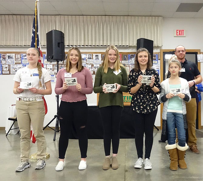 Winners of Operation Bugle Boy's 2019 "I'm Writing You This Letter" activity were recognized Thursday night at the Veterans Appreciation Night. From left, they are Baileigh Morris, Madi Rissmiller, Katie Roling, Madisyn Merkle and Payton Arras.