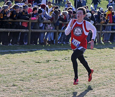 Calvary Lutheran's Kyle Hagemeyer runs in Saturday's Class 1 state cross country championships at Gans Creek Cross Country Course in Columbia.