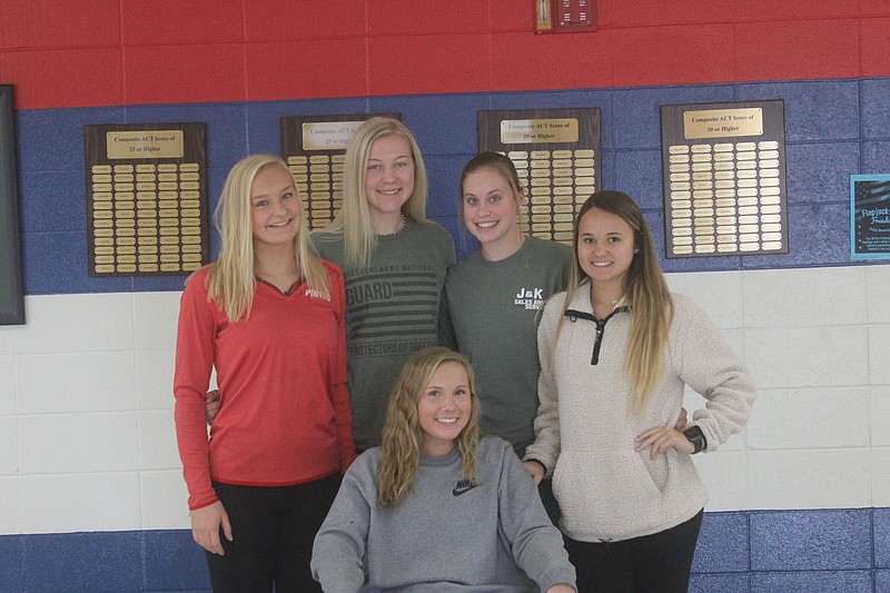 <p>Democrat photo/ Kevin Labotka</p><p>Paige Lamm and Sincere Mullins were named to the Tri-County all-conference first team for volleyball. Ella Lewis was named to the all-conference second team, and Hailey Cain was named an all-conference honorable mention. Lamm Mullins and Lewis were all named to the all-district volleyball first team. Makayla Schanzmeyer was named an all-district honorable mention.</p>