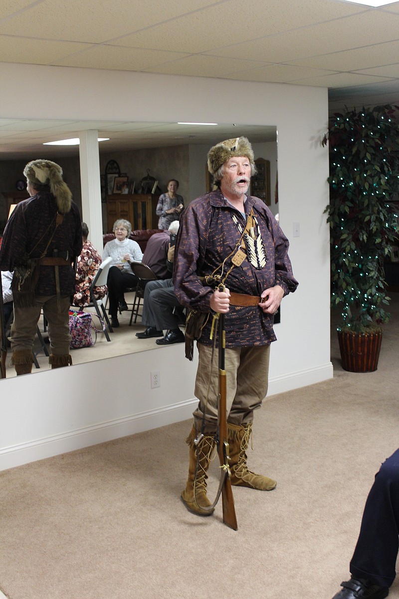 Historic re-enactor Clint Winn was the guest speaker at the Moniteau County Historical Society's annual dinner meeting Nov. 11, 2019. Winn played John Colter, a member of Lewis and Clark's Corps of Discovery.