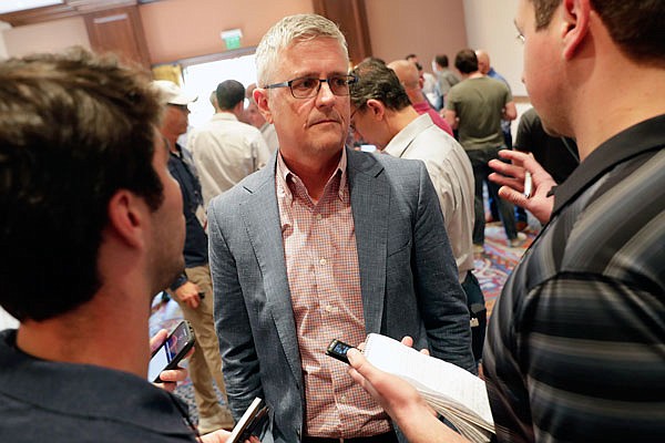 Astros general manager Jeff Luhnow speaks during a media availability Tuesday during the Major League Baseball general managers annual meetings in Scottsdale, Ariz.