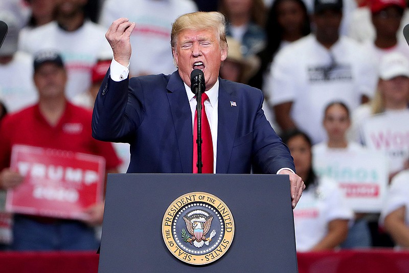 President Donald Trump speaks during a "Keep America Great" campaign rally at American Airlines Center on Oct. 17, 2019 in Dallas, Texas. (Tom Pennington/Getty Images/TNS)