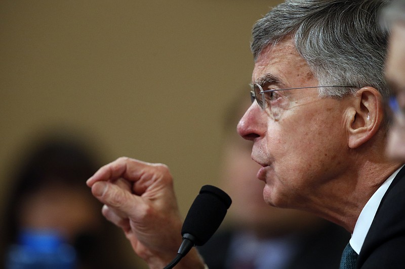 Top U.S. diplomat in Ukraine William Taylor testifies before the House Intelligence Committee on Capitol Hill in Washington, Wednesday, Nov. 13, 2019, during the first public impeachment hearing of President Donald Trump's efforts to tie U.S. aid for Ukraine to investigations of his political opponents. (AP Photo/Alex Brandon)