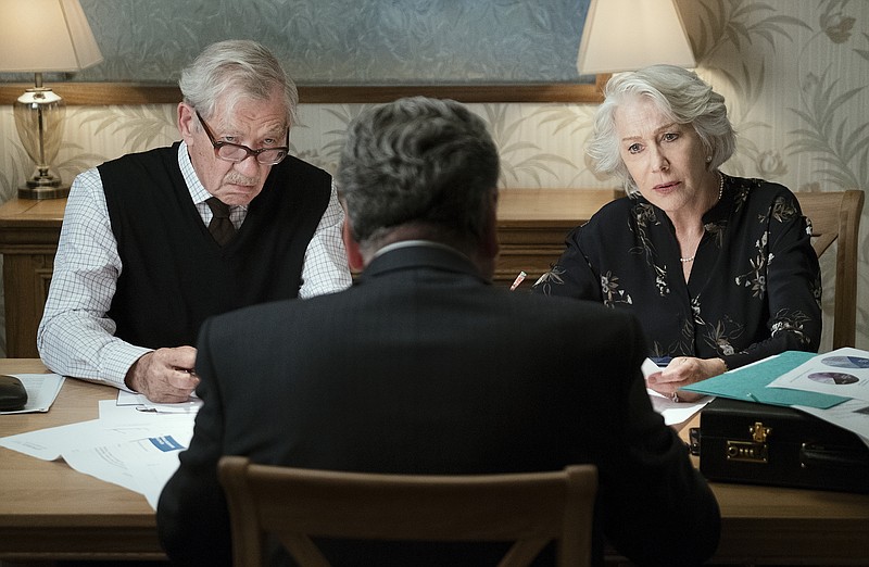This image released by Warner Bros. Pictures shows Ian McKellen, left, and Helen Mirren in a scene from "The Good Liar." (Chia James/Warner Bros. Pictures via AP)