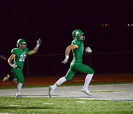 Reid Dudenhoeffer of Blair Oaks runs into the end zone for a touchdown during last Friday night's win against Salem at the Falcon Athletic Complex in Wardsville.