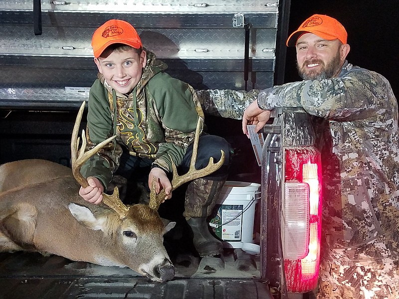 The Missouri Department of Conservation reports 88,843 deer were harvested during 2019 firearms opening weekend, Nov. 16-17, including this 10-point buck harvested in Knox County by 10-year-old Chase Bailey. Chase is pictured with his dad, Travis.