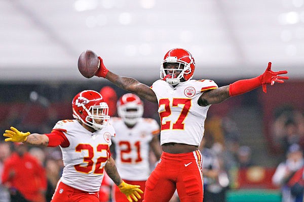 Chiefs defensive back Rashad Fenton reacts after an interception during the second half of Monday night's game in Mexico City.